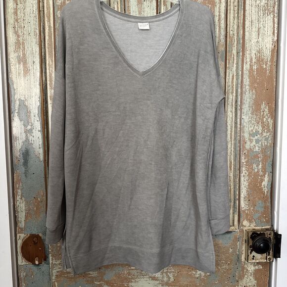 Tresics Top V Neck Long Sleeve Slimming Fitted Cotton Basic Tissue Gray X Large - Picture 1 of 9
